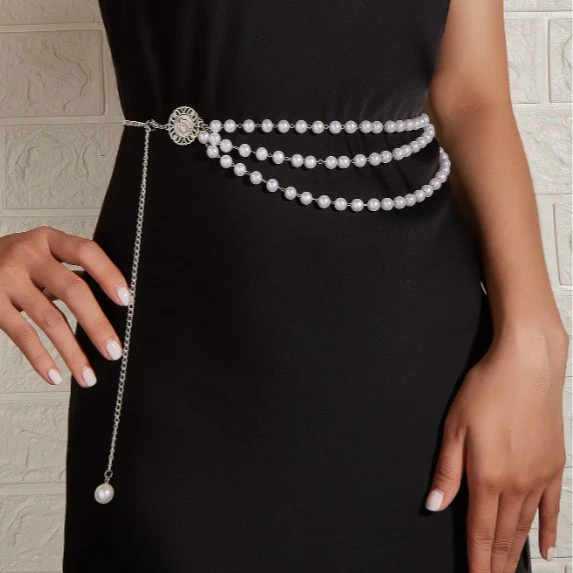 2025  2073  hot-selling sexy pearl chain, small disc joint, side pendulum chain, three-layer pearl chain, waist chain, body chain. - Deanwangkt