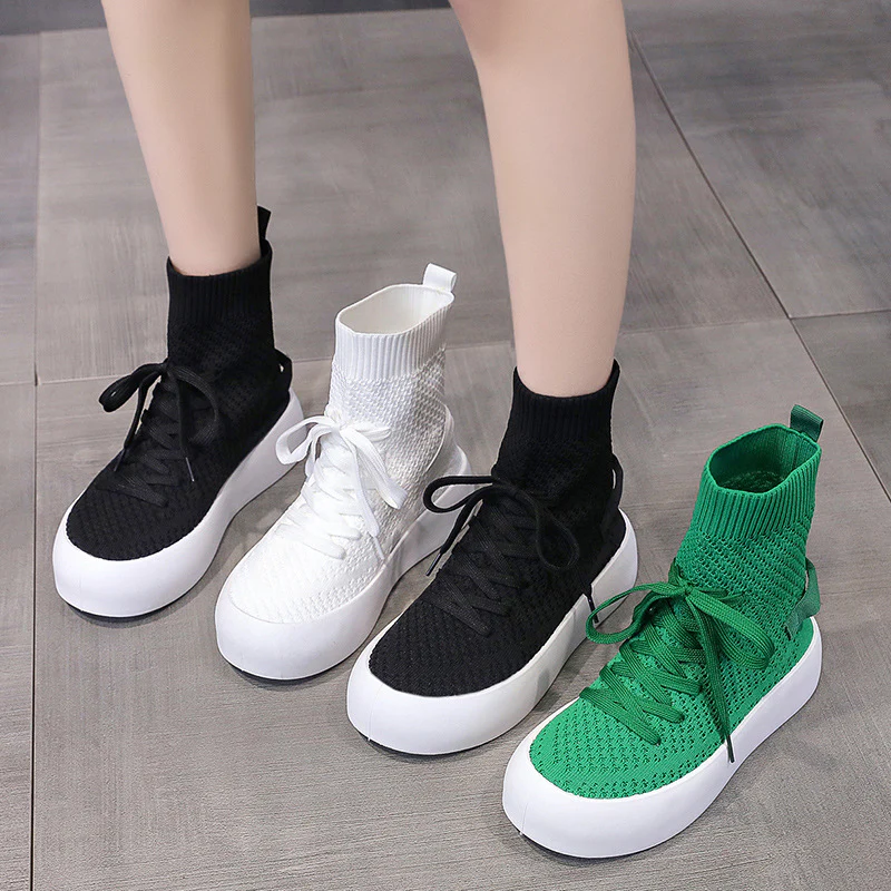 Stretch Sock Shoes Women's  Summer New Breathable Thin Leisure Sports Flat Bottom Slip-on Slimming Knitted Boots - Deanwangkt