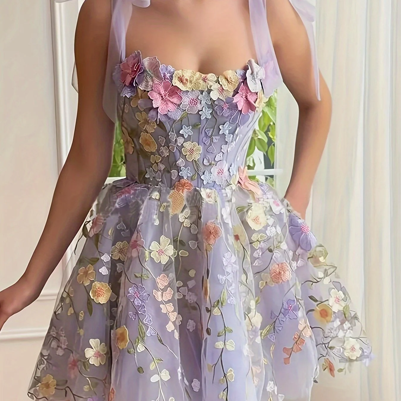 Fashionable Three-dimensional Flower Embroidery Buttocks Sexy Evening Dress - Deanwangkt