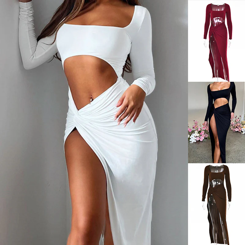 2025  Summer New European and American Women's Clothing Elegant Fashion Temperament Navel Tight Waist Hot Girl Sexy Dress - Deanwangkt
