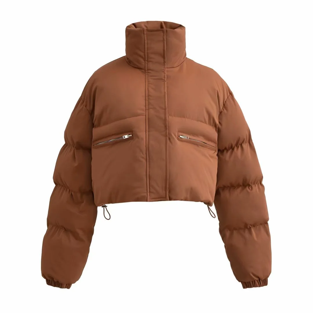 2025 autumn and winter stand-up collar pocket zipper bread clothes short cotton-padded clothes warm jacket women's clothing A98248 - Deanwangkt
