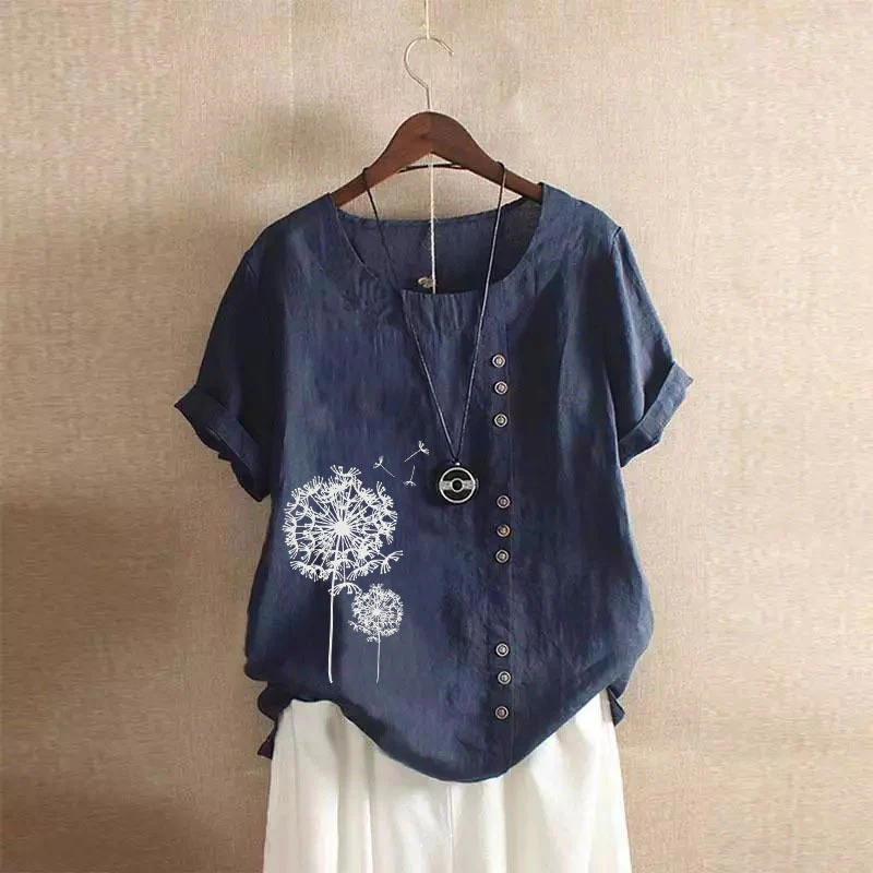 DEANWANGKT  2022 Summer Retro plus Size Casual Loose Cotton and Linen Short Sleeve Pullover T-shirt Cotton and Linen Women's Clothing plus Size Women's Clothing - Deanwangkt