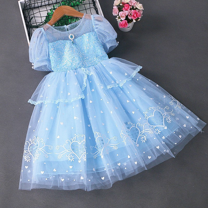 Princess Elsa Dress  New Girls' Ice and Snow Dress Dress Performance Skirt in Stock Direct Supply - Deanwangkt