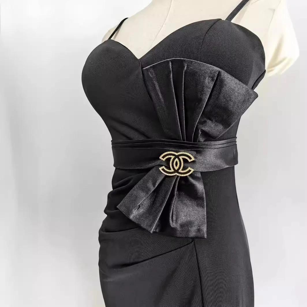 2025 KTV club high-end celebrity beauty dress overalls long slim split bow suspender sexy dress - Deanwangkt