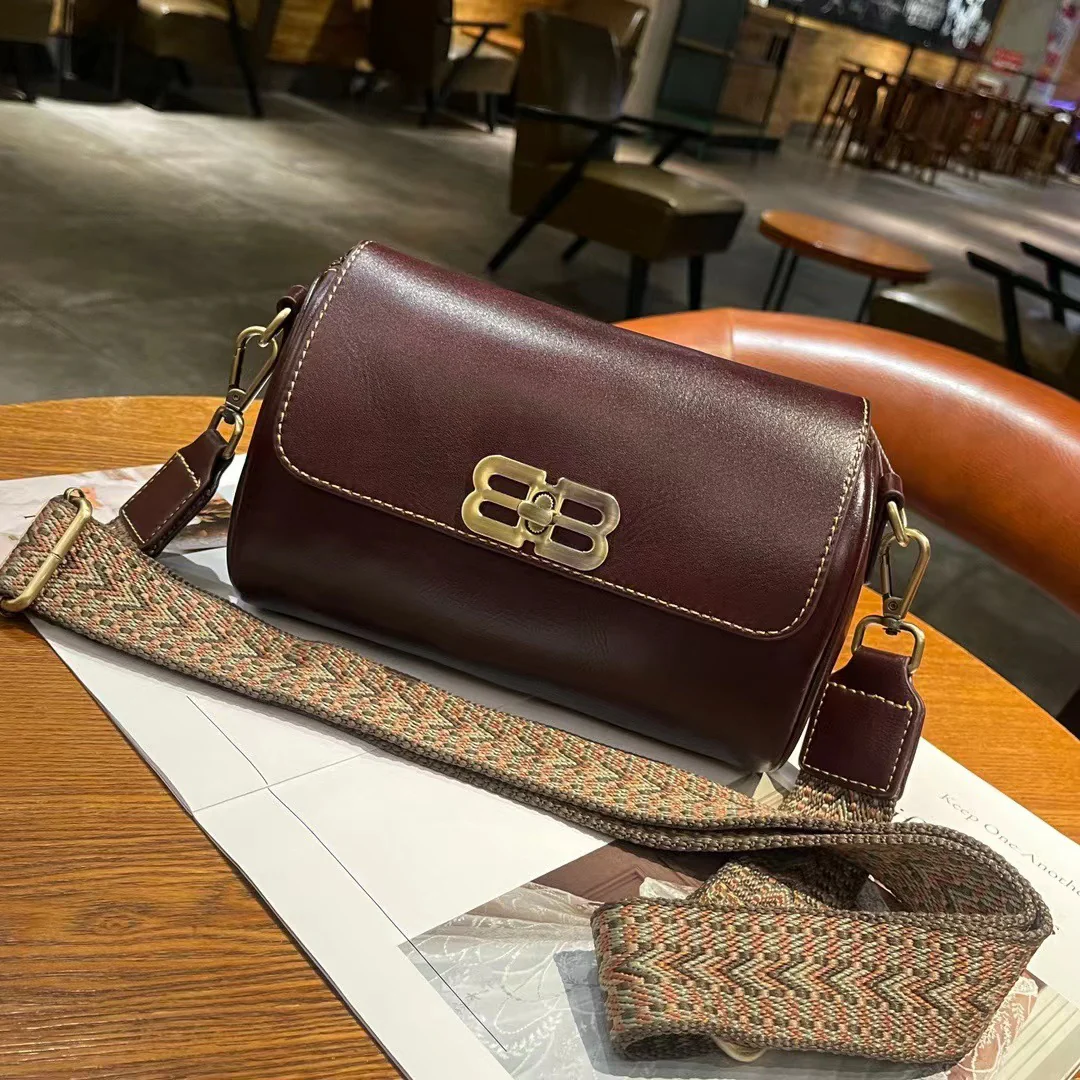 The first layer of cowhide vegetable tanned leather leather women's bag messenger bag retro small square bag big brand casual broadband versatile 834 - Deanwangkt