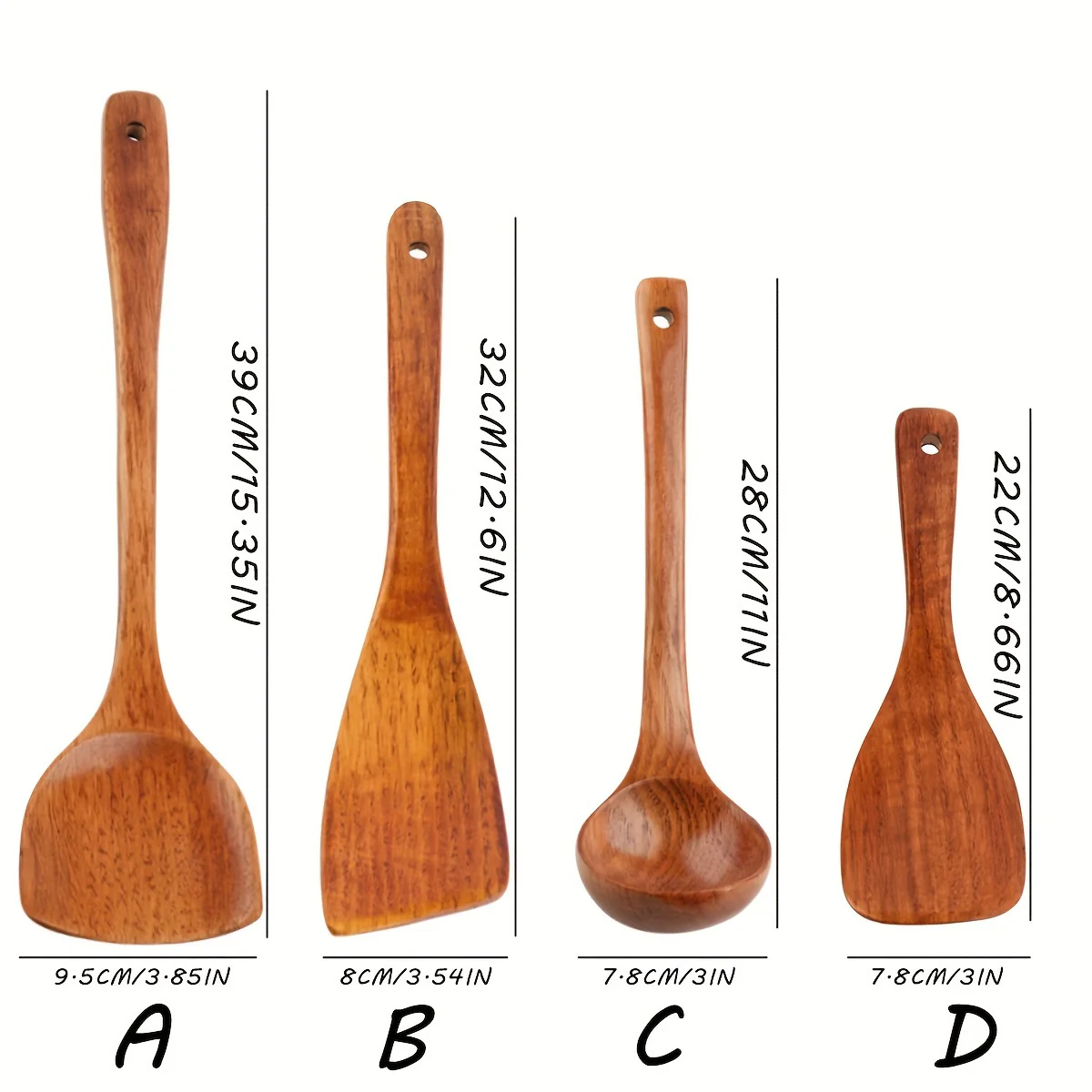 4pcs Premium Heat-Resistant Wooden Soup Spoons - Spatulas for Non-Stick Pots and Pans - Ideal for Home and Restaurant Cooking, Serving, and Stirring - Durable Kitchenware for Effortless Meal Preparation - Deanwangkt