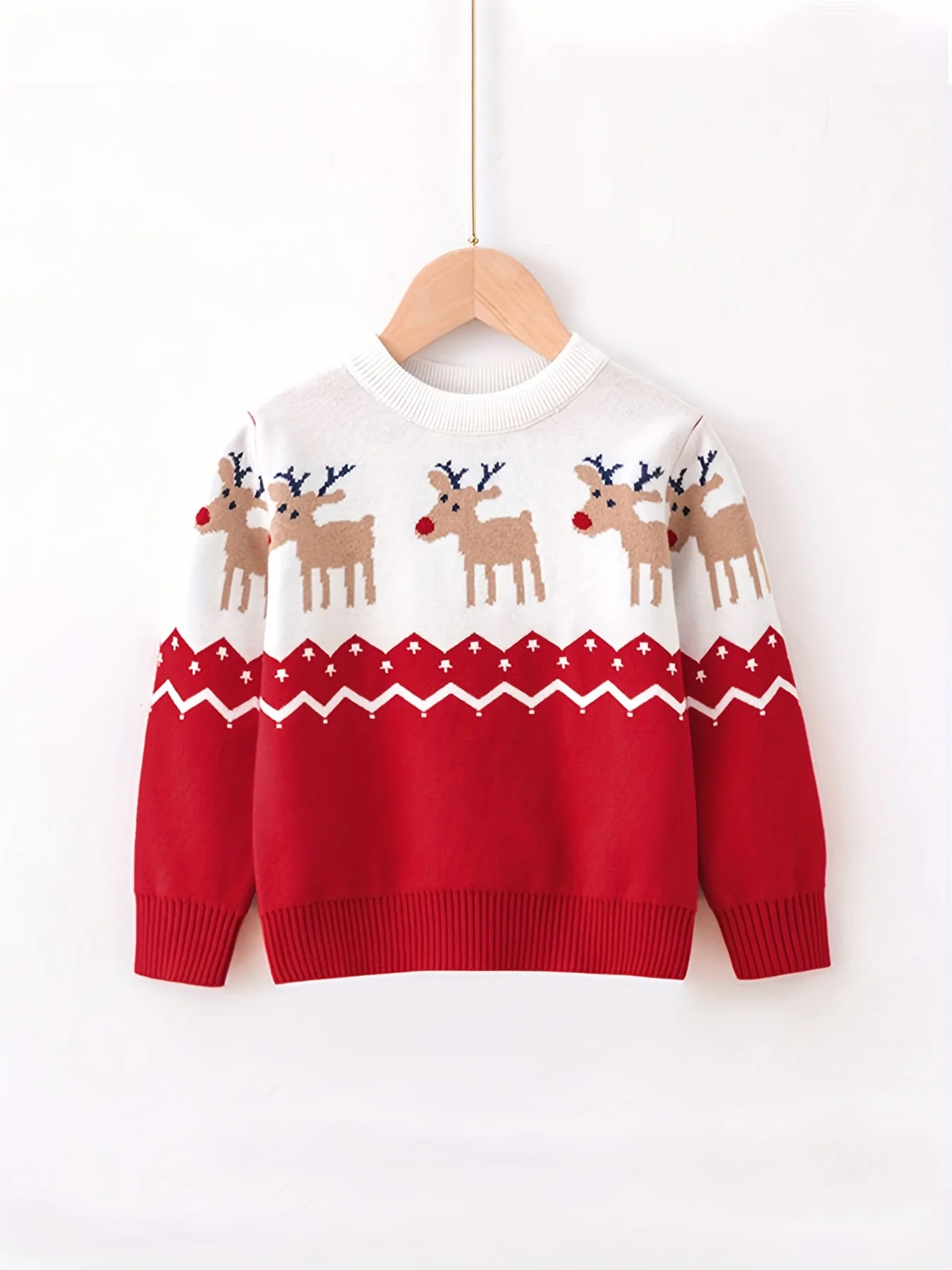Cozy Deer Jacquard Pullover Sweater - Soft, Warm, and Colorful Knitted Top for Girls - Casual Party Wear for Kids, Christmas Gift Idea - Deanwangkt