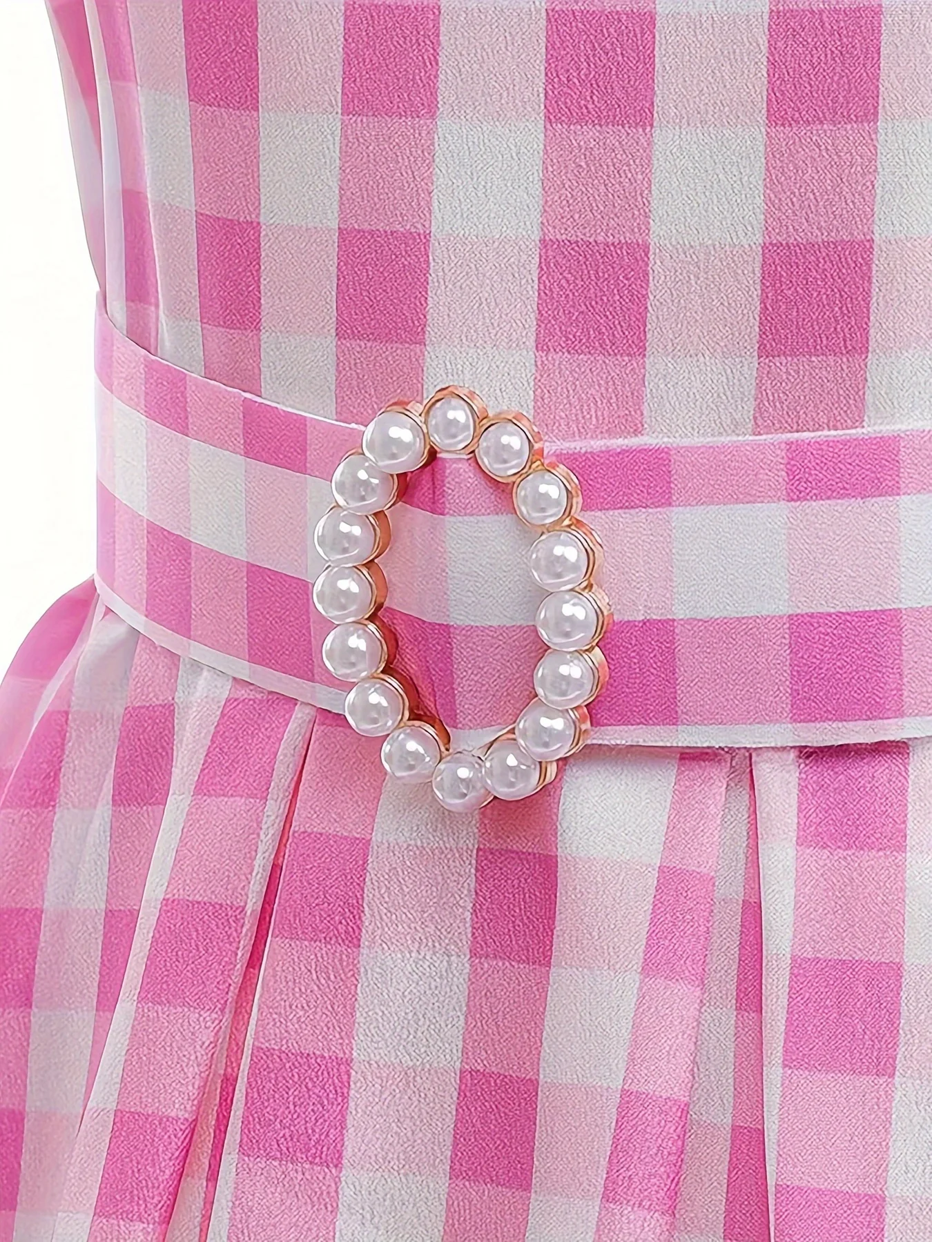 Knee-High Pink Plaid Girls Dress with Belt, Headwear, Backpack, and Jewelry - Cute Slingback Design, Non-Stretch Polyester Fabric, Flared Hem, Woven, Spring/Summer Wear - Deanwangkt