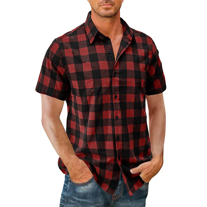 DEANWANGKT 2025 Cross-border men's casual Hawaiian shirt Popular trade men's short-sleeved shirt men's shirt wholesale  plaid shirt - Deanwangkt