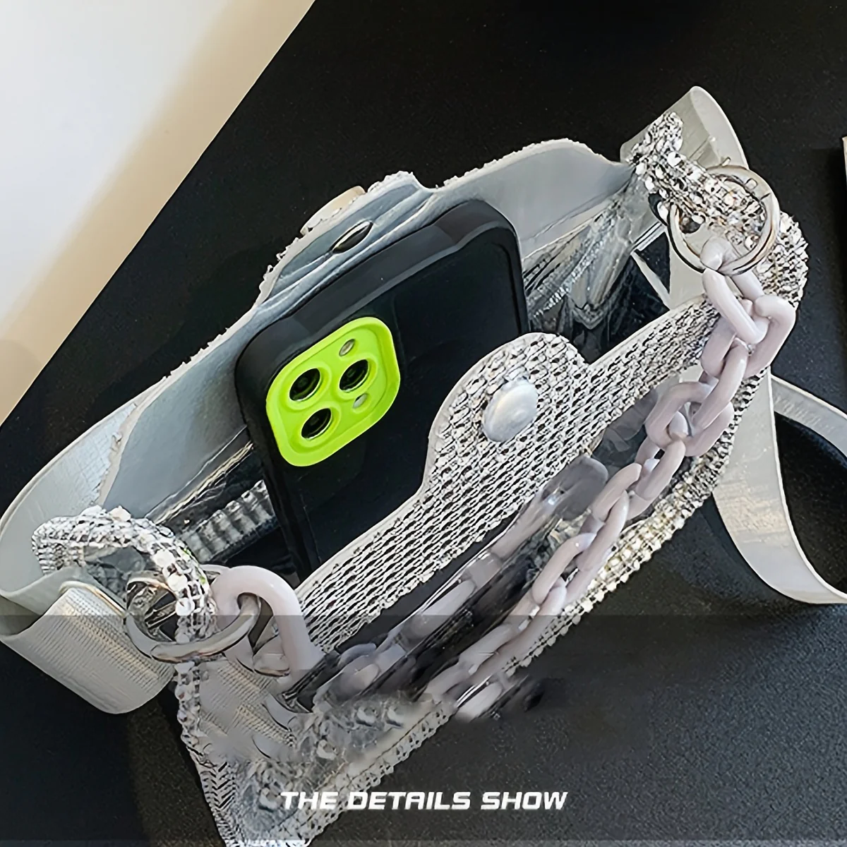 Elegant Square Transparent Handbag with Rhinestone Sparkle, Secure Buckle Closure, & Durable PVC & Acrylic Strap - Deanwangkt