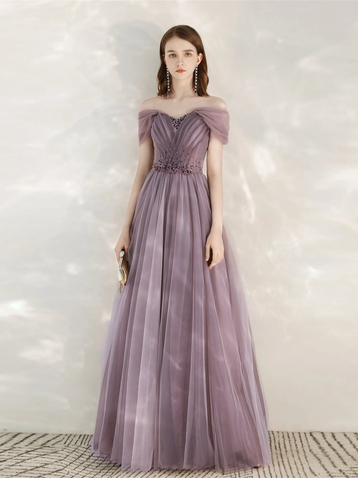 Solvbao Light Purple Sweetheart Off ShoulderTulle A-line Formal Dress, Purple Prom Dress Evening Dress - Deanwangkt