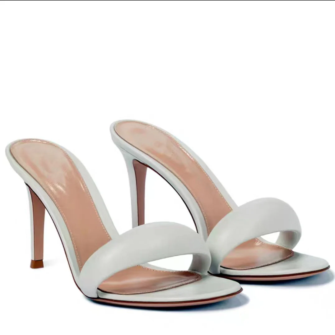 DEANWANGKT  Roman Style round Toe High Heels Fashion European and American Style Foreign Trade plus Size  Stiletto Heel Slippers Women - Deanwangkt