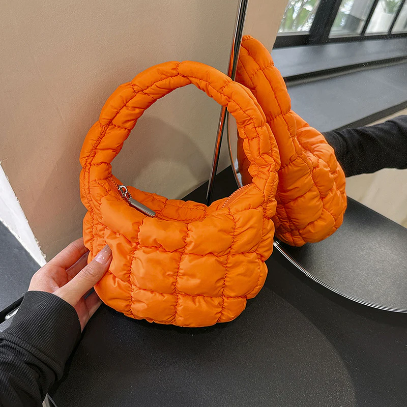 DEANWANGKT 2025 Korean version of fashion bubble grid handbag  new personalized embroidery thread mini cotton clothing bag personalized pleated cloud bag - Deanwangkt