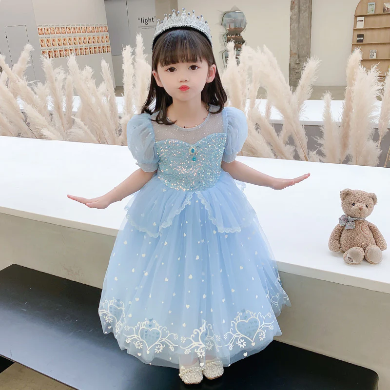 Princess Elsa Dress  New Girls' Ice and Snow Dress Dress Performance Skirt in Stock Direct Supply - Deanwangkt