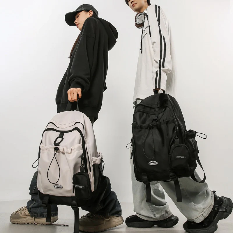 DEANWANGKT 2025 School bag student college style niche design drawstring large capacity backpack leisure sports campus men's computer backpack - Deanwangkt