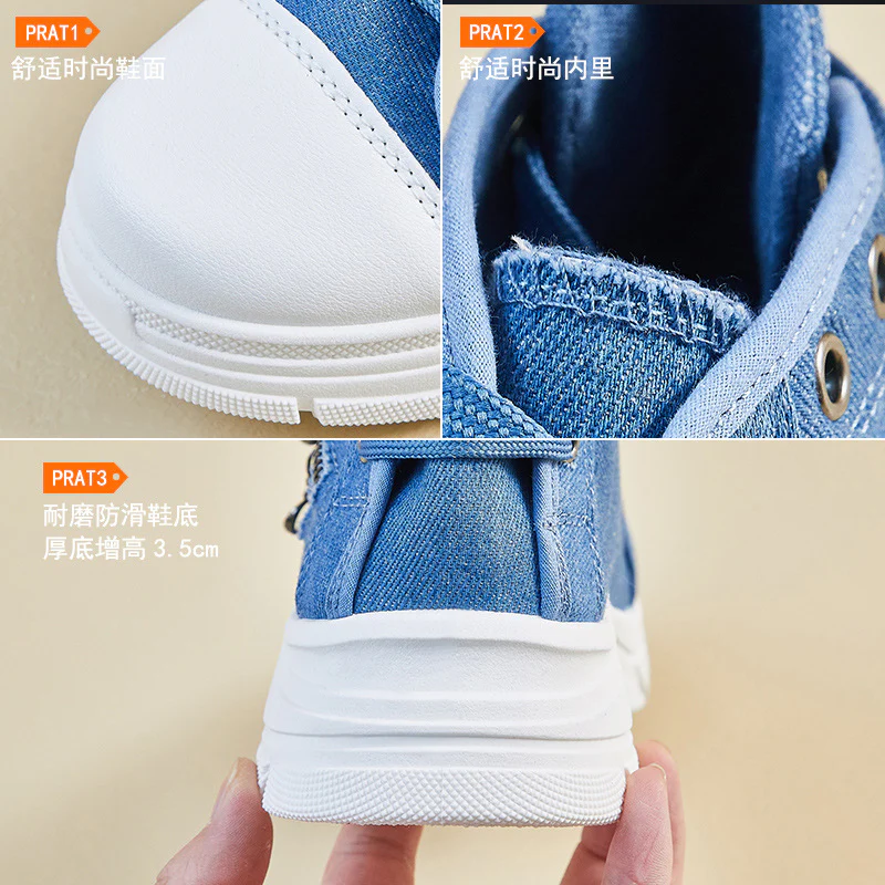 2025 ins tide Korean version of high-top canvas shoes for women's  spring new student running casual board shoes to increase the height of street shooting F01 - Deanwangkt
