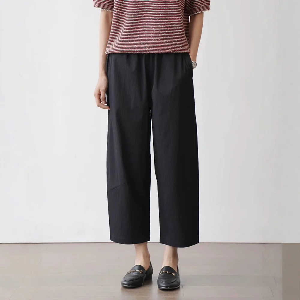 Siyuan high-end mulberry silk Modal elastic waist lightweight tapered casual pants women's cool straight nine-point pants 9077 - Deanwangkt