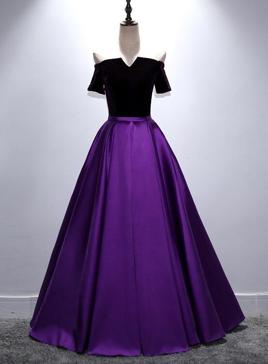 Solvbao Beautiful Purple and Black Long Party Dress, Off Shoulder Prom Dress - Deanwangkt