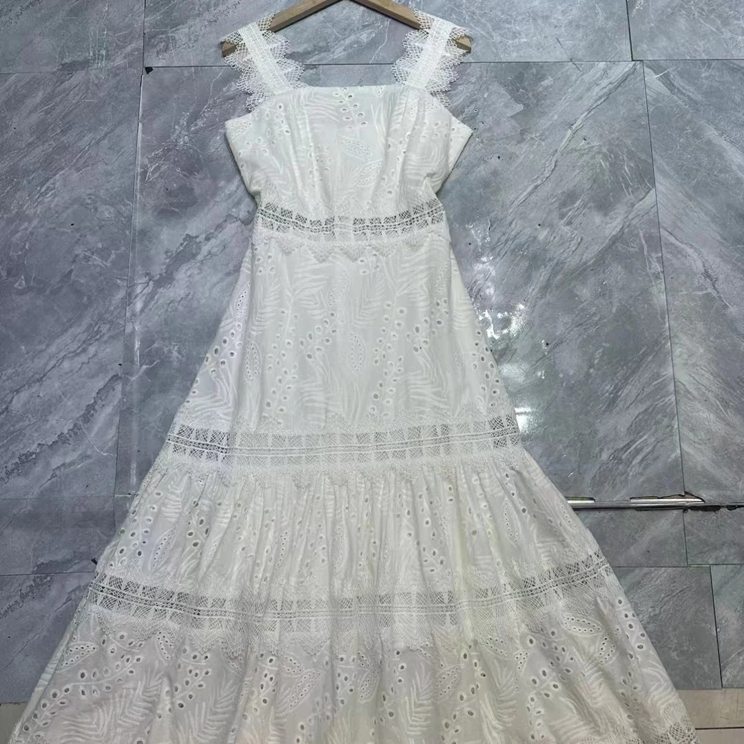 European and American Hot Trade  2025 Summer New Suspender Embroidery Embroidery Craft Hollow Long Dress Women - Deanwangkt