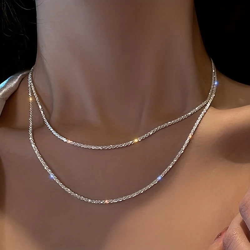 Sparkling Necklace Women's Italian Collar Chain Neckchain Minimalist Necklace - Deanwangkt
