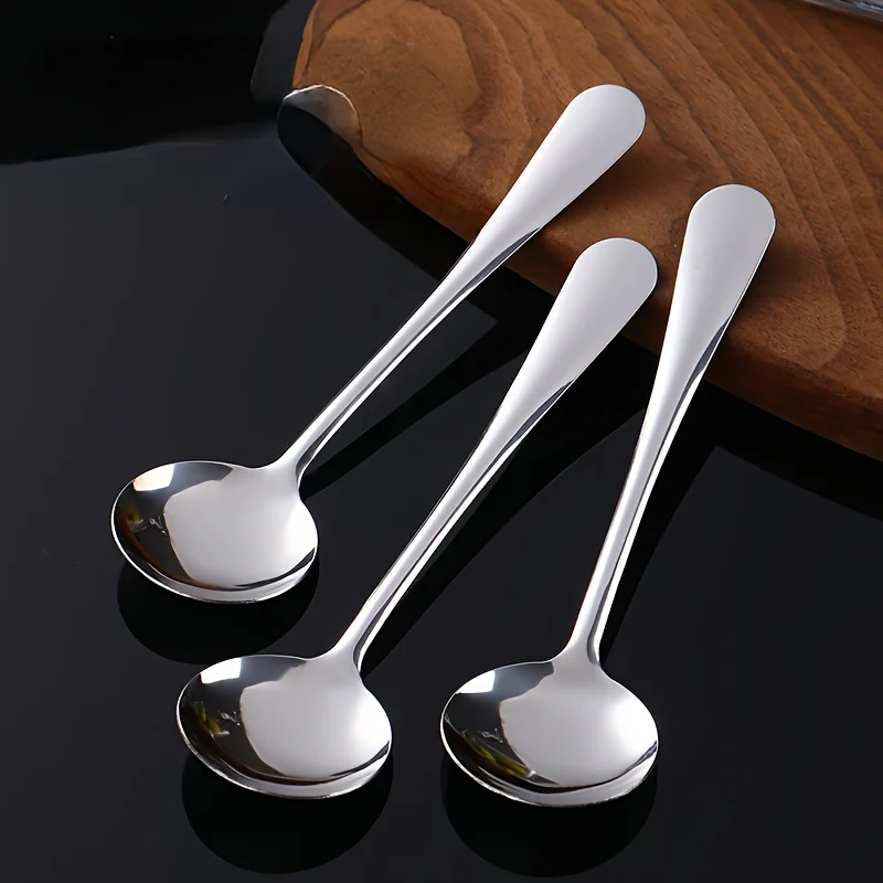 6-Piece Durable Stainless Steel Soup Spoon Set for Home Use - Thickened Round Spoons for Serving Soups and Sauces - Elegant Kitchenware - Deanwangkt