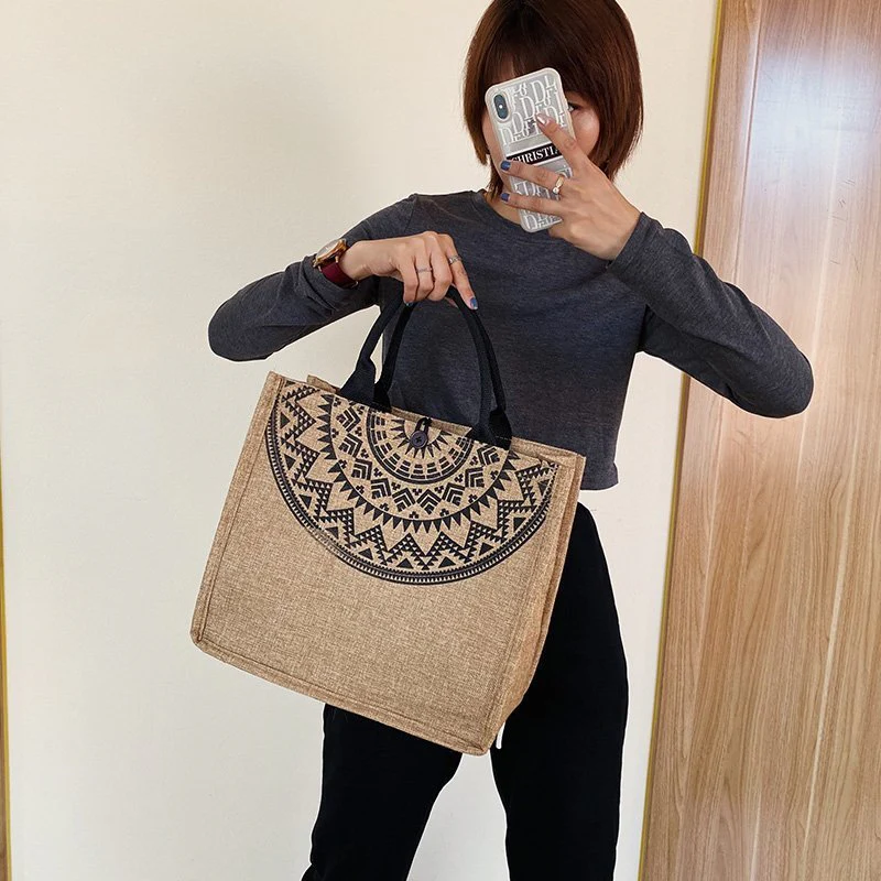 Women's Foreign Trade Bags Cross-Border Linen Portable Bag  Korean Composite Hessian Cloth Bag Fashion One Shoulder Shopping Bag - Deanwangkt