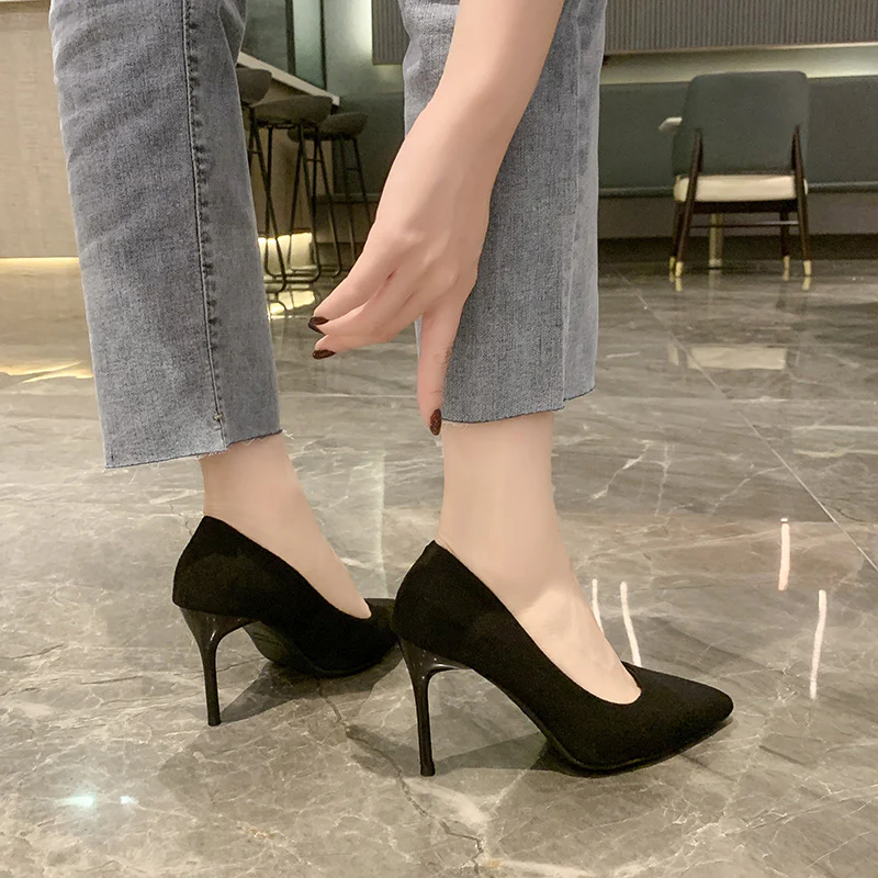 DEANWANGK  Spring and Autumn New Black High Heels Women Low-Cut Pointed-Toe Stilettos Sexy High Sense Classy Shoes - Deanwangkt
