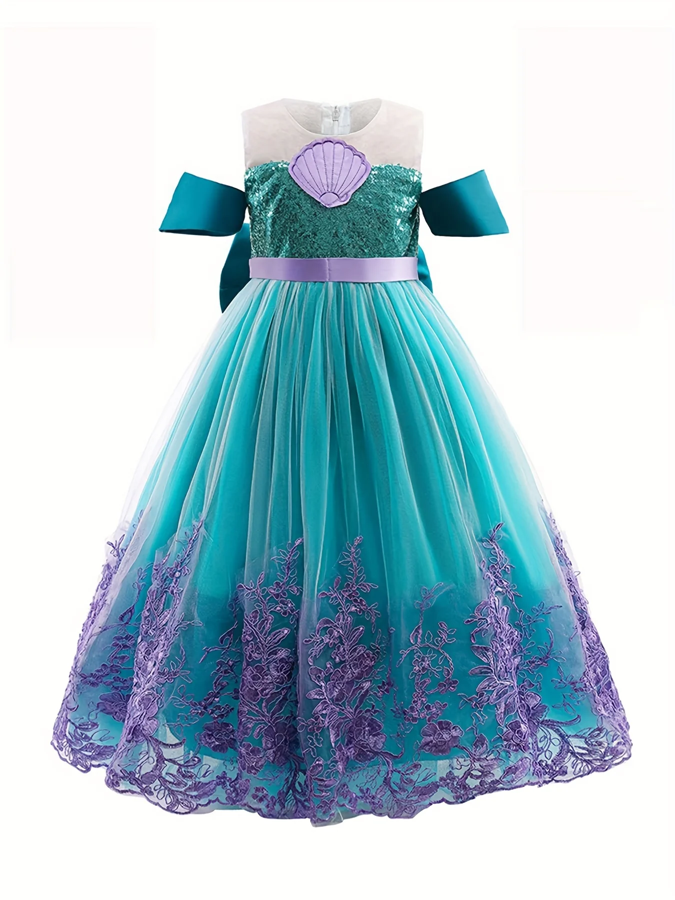 Girl's Mermaid Princess Dress, Sequin Decor Embroidered Mesh with Shell Patch, for Christmas Halloween Party Birthday Performance, As Gift - Deanwangkt