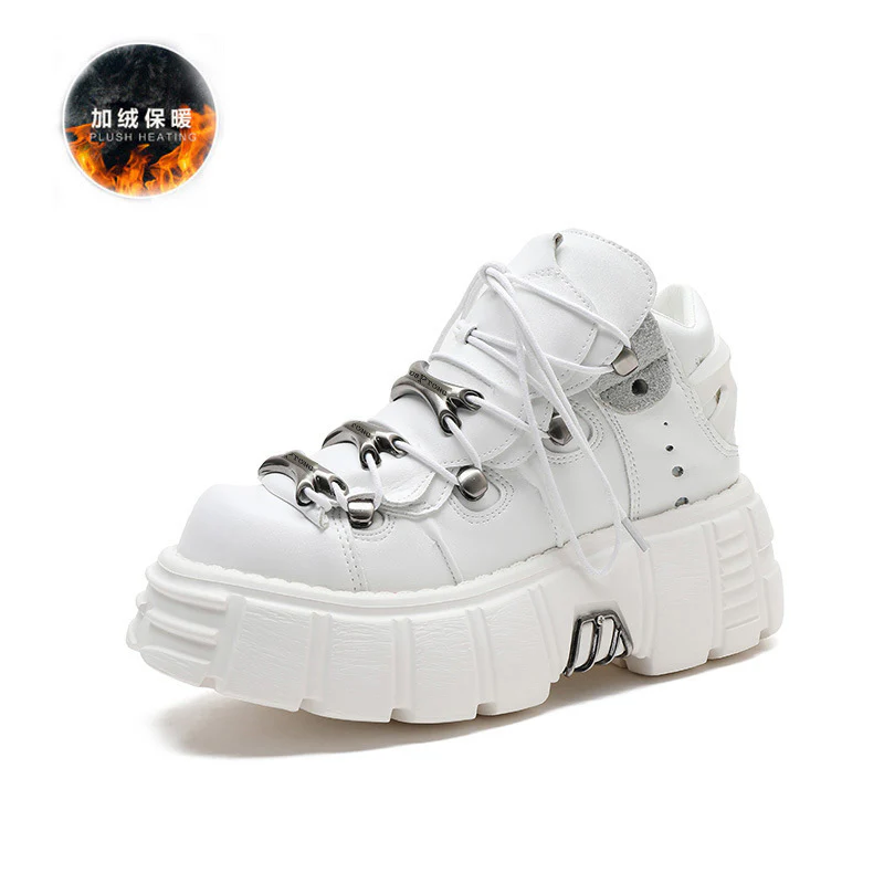 Spring New Heavy Metal Platform High-Top Shoes Women's Punk Style Small Leather Shoes Gothic Dark Motorcycle Boots Tide Wholesale - Deanwangkt