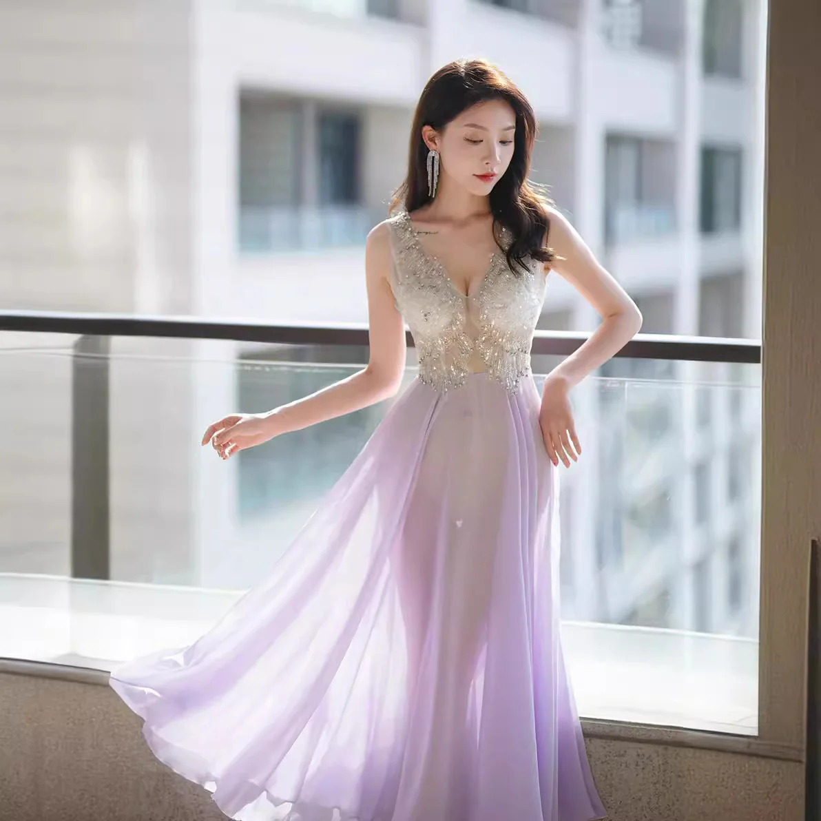 2025 Hot-selling sexy nightclub perspective mesh A pendulum chiffon fairy pure lace diamond sequins KTV bath dress - Deanwangkt