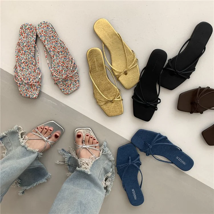 DEANWANGKT  Style Flat Bottom Flip-Flops Flip-Flops Fairy Shoes Outerwear  New Summer Beach Sandals Silver Sandals - Deanwangkt