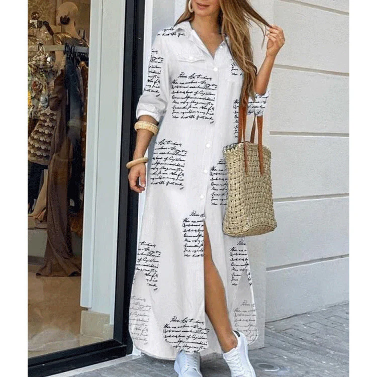 DEANWANGKT Cross-Border Women's Clothing  EBay New European and American Fall Winter Fashion Sexy Shirt Maxi Dress Women - Deanwangkt