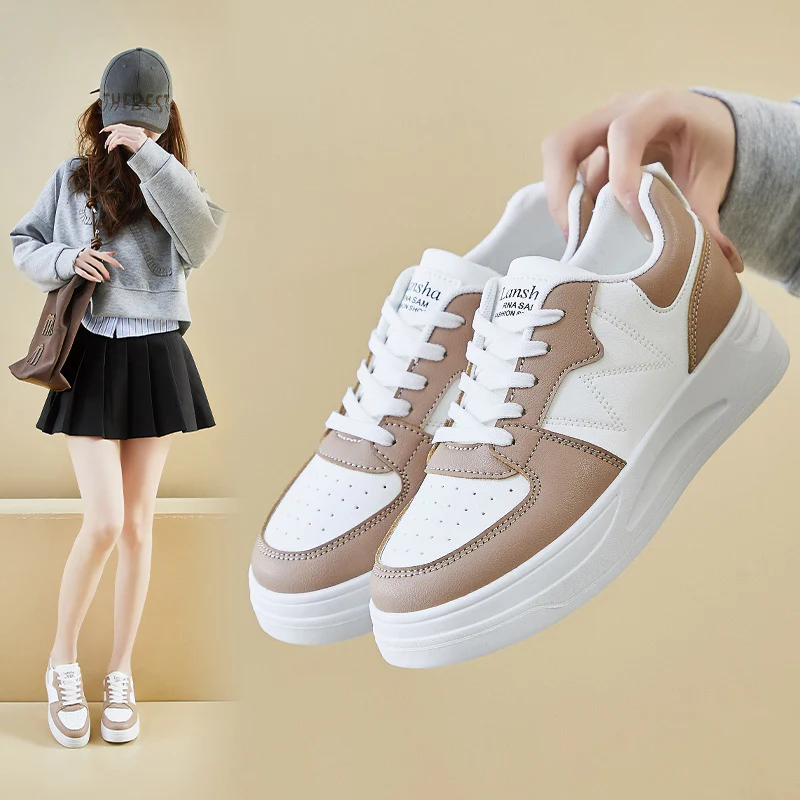 2025 spring little white shoes new Korean version ins female students platform heightening sports board shoes casual shoes CY6601 - Deanwangkt