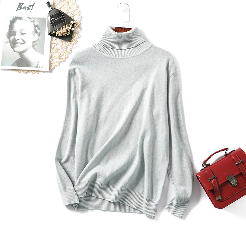 DEANWANGKT 2018 new simple women's sweater turtleneck long-sleeved thick knitted bright thread jumper slim Korean version bottoming shirt - Deanwangkt