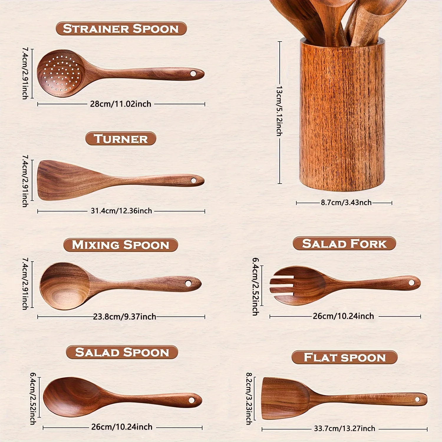 7pcs Wooden Utensils For Cooking, Wooden Spoons With Box, Wooden Utensils Set, Wood Kitchen Utensils For Nonstick Pan, Wood Spatula Spoon Nonstick Kitchen Utensil Set With Holder - Deanwangkt