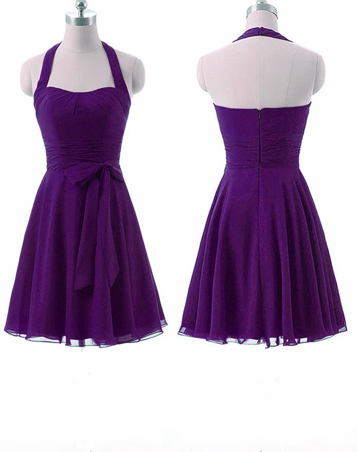 Solvbao Simple Pretty Purple Short Halter Party Dress, Elegant Party Dress - Deanwangkt