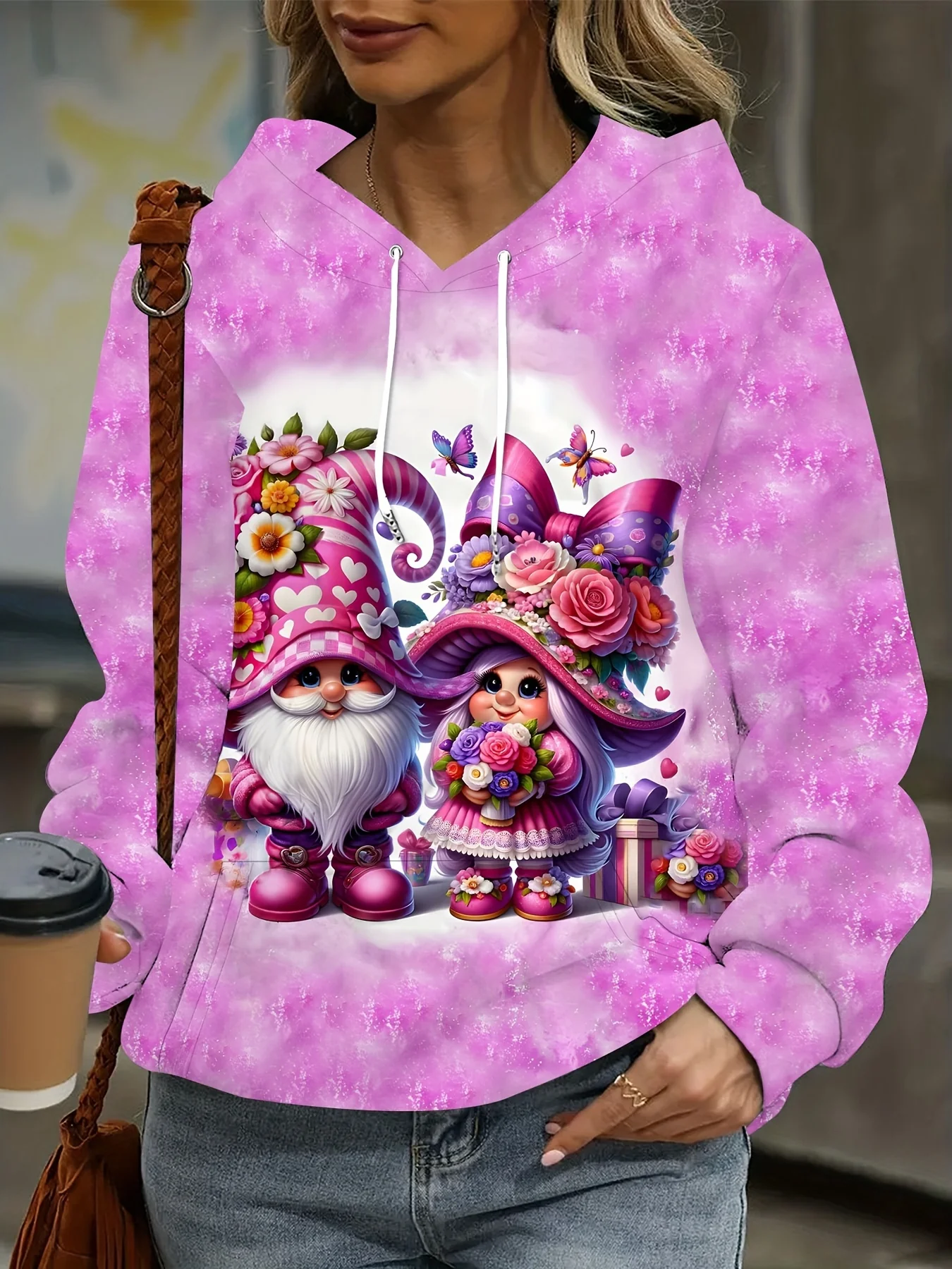 Women's Cute 3D Floral Fantasy Hoodie with Pocket - Polyester Blend Long Sleeve Pullover with Hood - Casual Knit Fabric Fashion Hooded Sweatshirt for All Seasons - Vivid Christmas Pattern Design - Deanwangkt