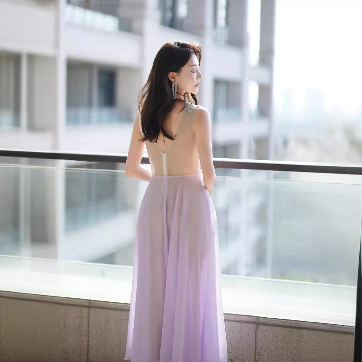 2025 Hot-selling sexy nightclub perspective mesh A pendulum chiffon fairy pure lace diamond sequins KTV bath dress - Deanwangkt