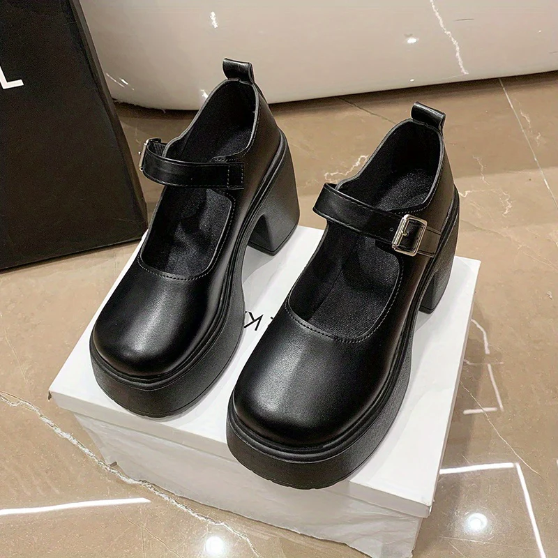 deanwangkt  Women's Platform High Heels, Round Toe Buckle Strap Chunky Heel Mary Jane, Versatile Lolita Shoes - Deanwangkt