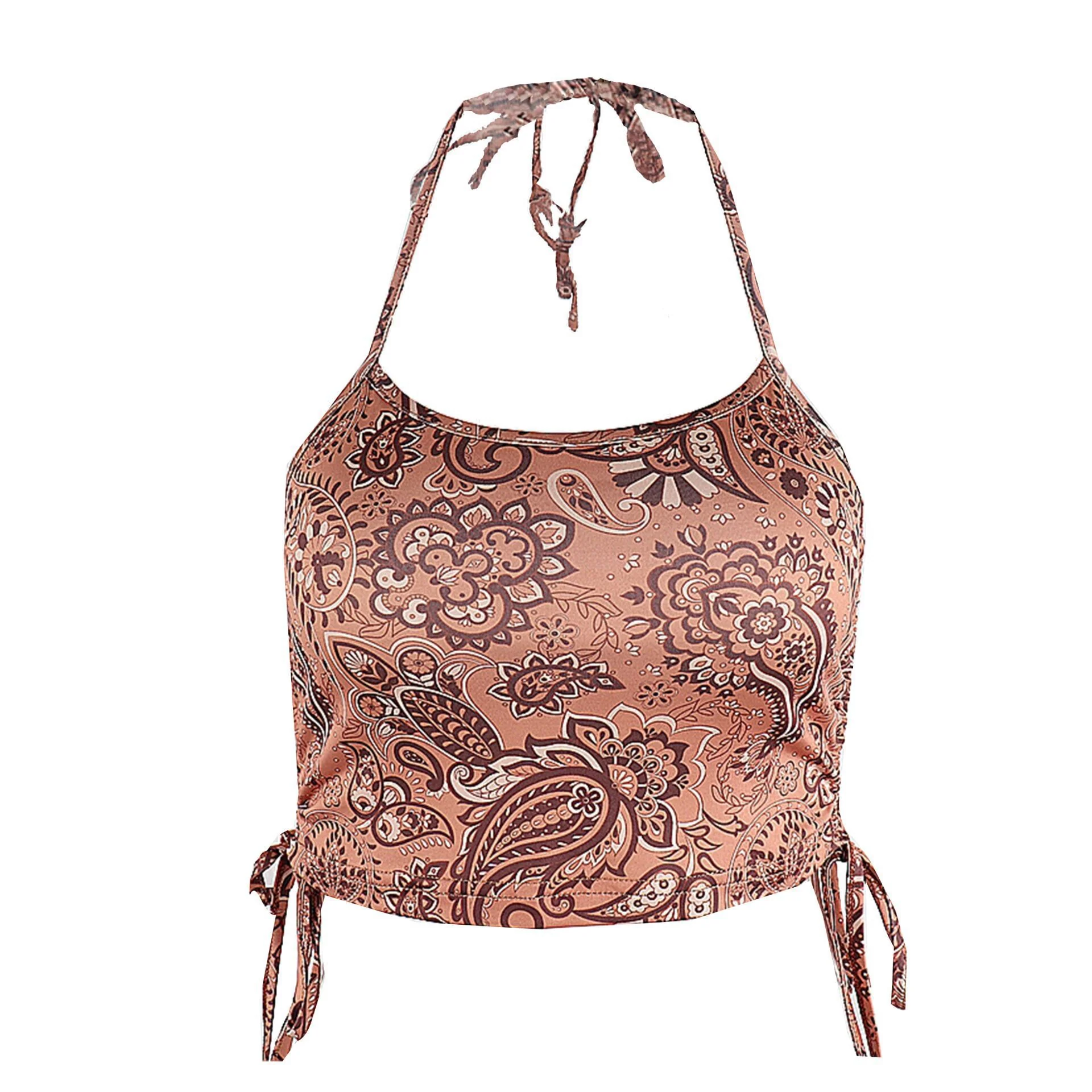 DEANWANGKT 2025 ins style sling  new women's clothing printed double pleated design sense slim fit sexy Spice girl vest women - Deanwangkt