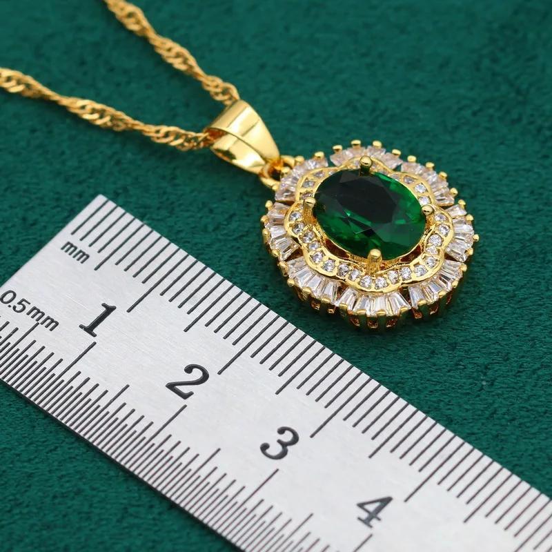 Stud Earrings + Ring + Necklace + Bracelet Elegant Jewelry Set 18k Gold Plated Inlaid Emerald Stone Wedding Jewelry Gifts For Eid - Deanwangkt