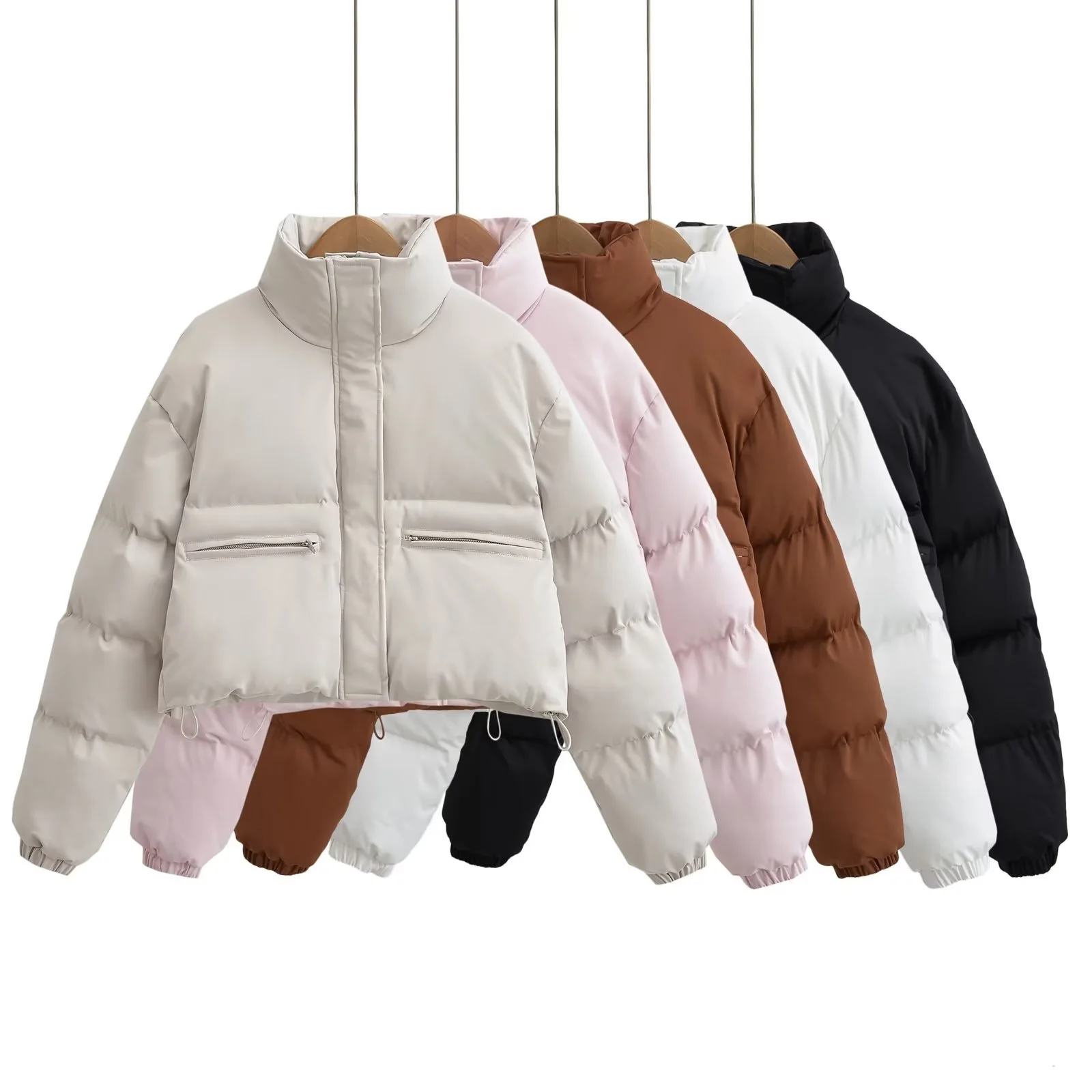 2025 autumn and winter stand-up collar pocket zipper bread clothes short cotton-padded clothes warm jacket women's clothing A98248 - Deanwangkt