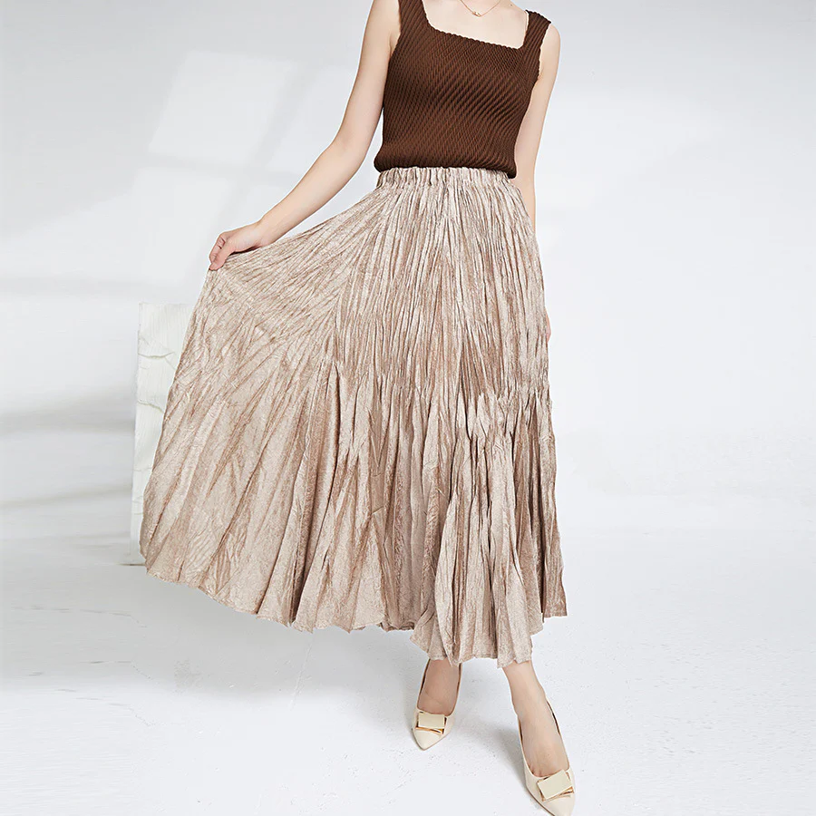 2025 High-end women's clothing OEM custom processing handmade pleated skirt women's big pendulum umbrella skirt long Sanzhai pleated skirt - Deanwangkt
