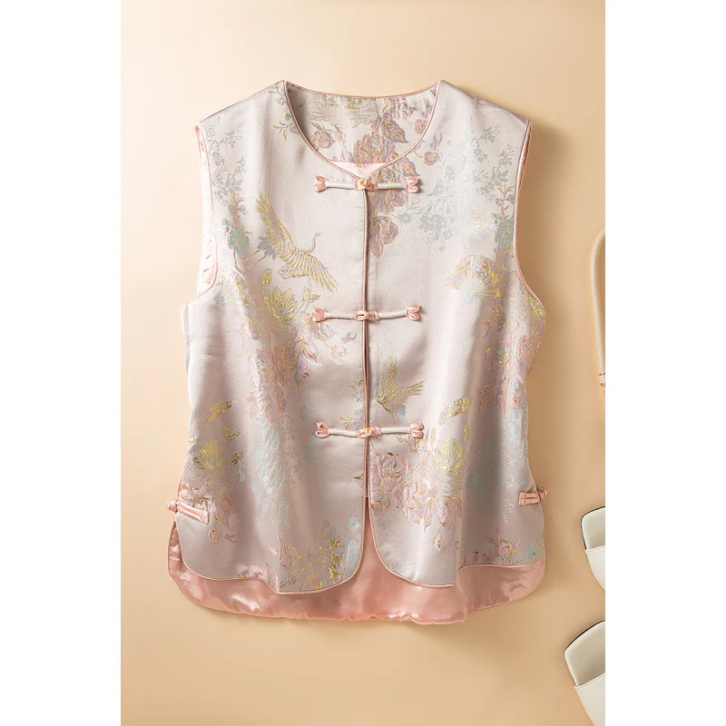 3506 new Chinese style silk vest women's  spring and summer new retro vest high-end mulberry silk top - Deanwangkt