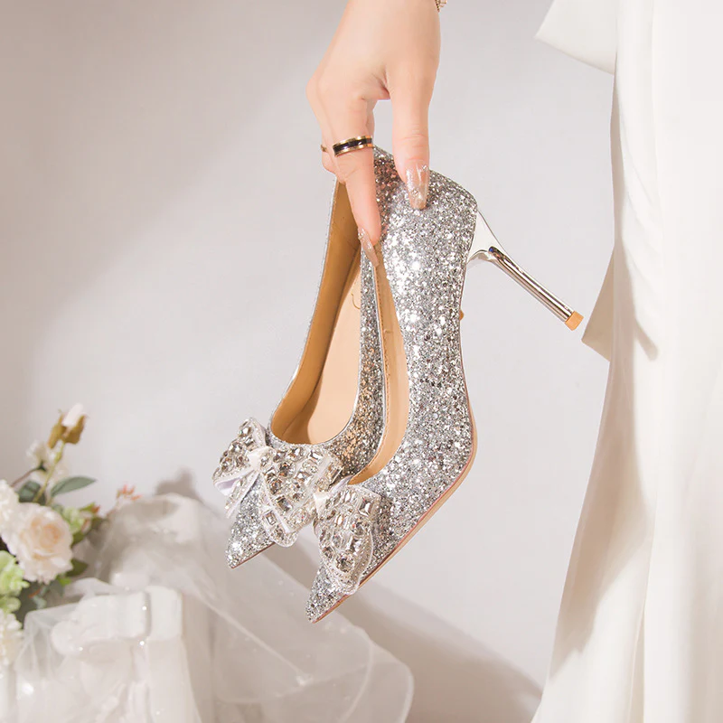 DEANWANGK  New Rhinestone Bow Jewelry Wedding Shoes Bridal Shoes Wedding Dress Temperamental Minority Stiletto Heel High Heels Wholesale - Deanwangkt
