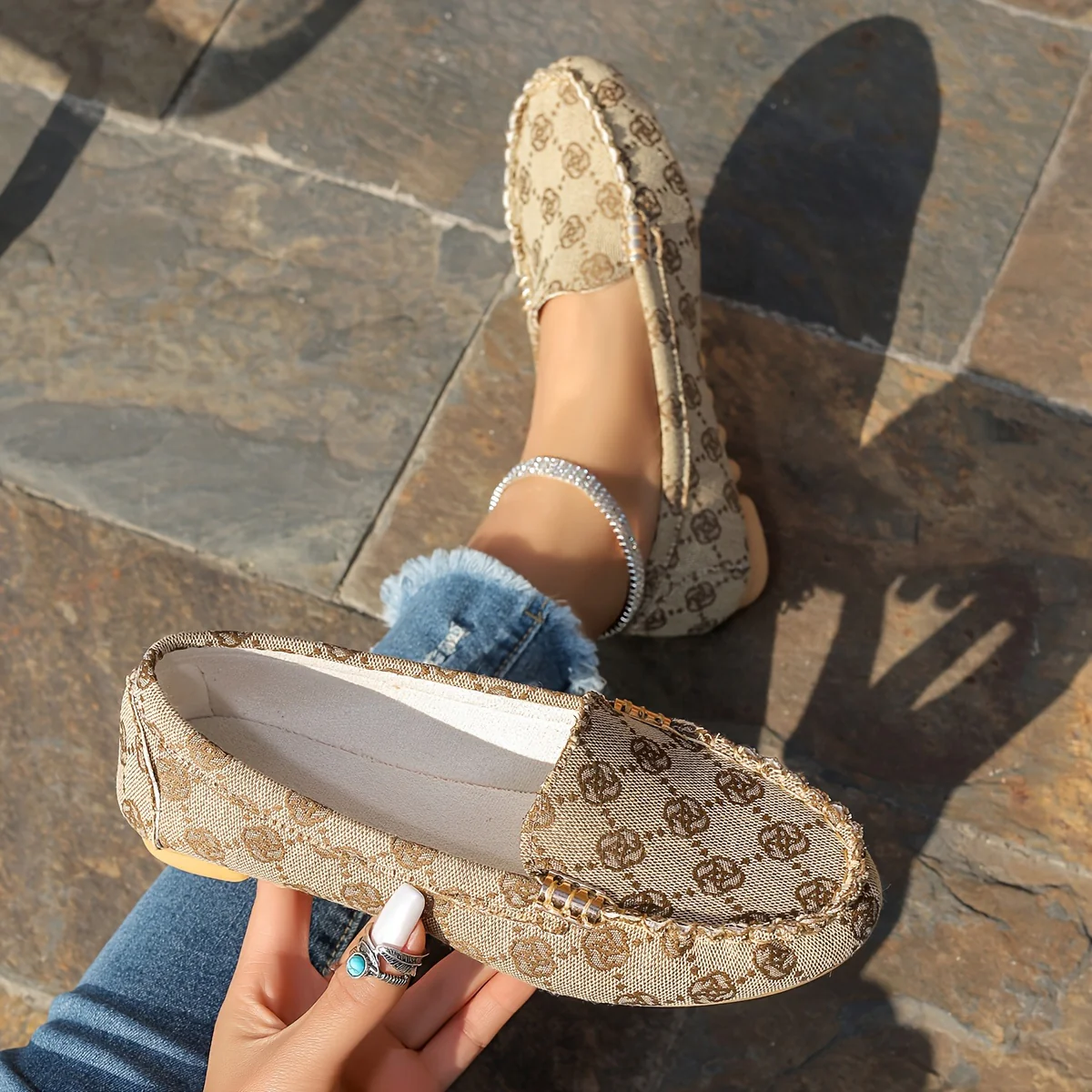 Delightful Floral Pattern Womens Flats - Soft, Lightweight, Breathable, Slip-On Shoes with Round Toe and Fabric Insole for Daily Walking - Perfect for All Seasons - Deanwangkt