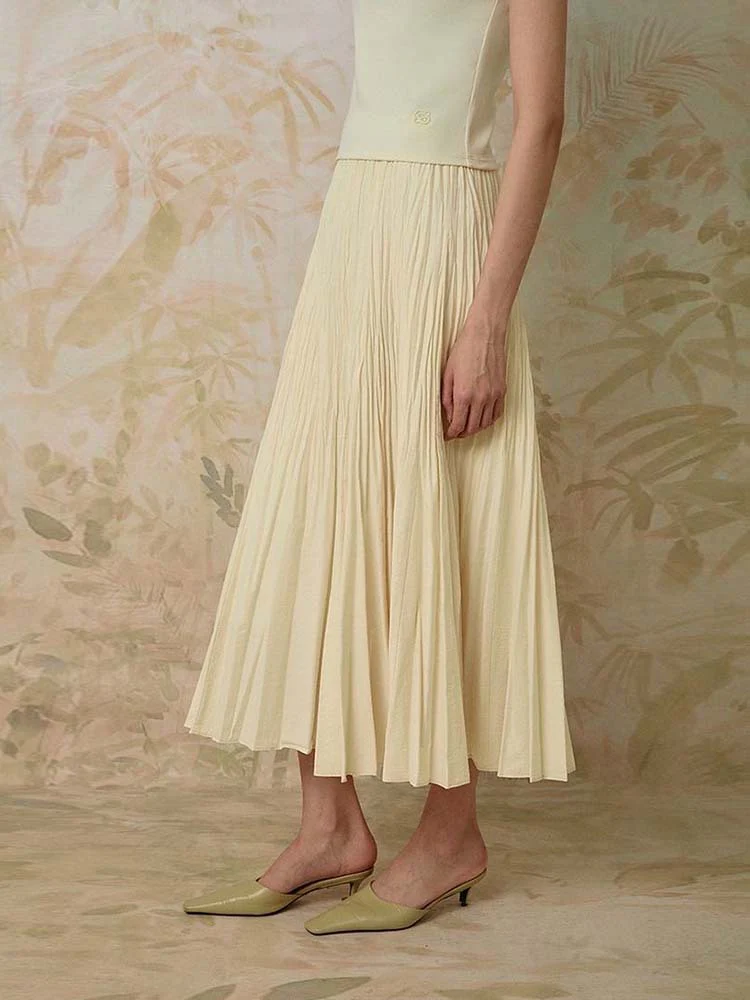 Siyuan, irregular hand-pleated moonlight A-shaped umbrella skirt 25 new high-waisted and thin medium and long skirt 9054 - Deanwangkt
