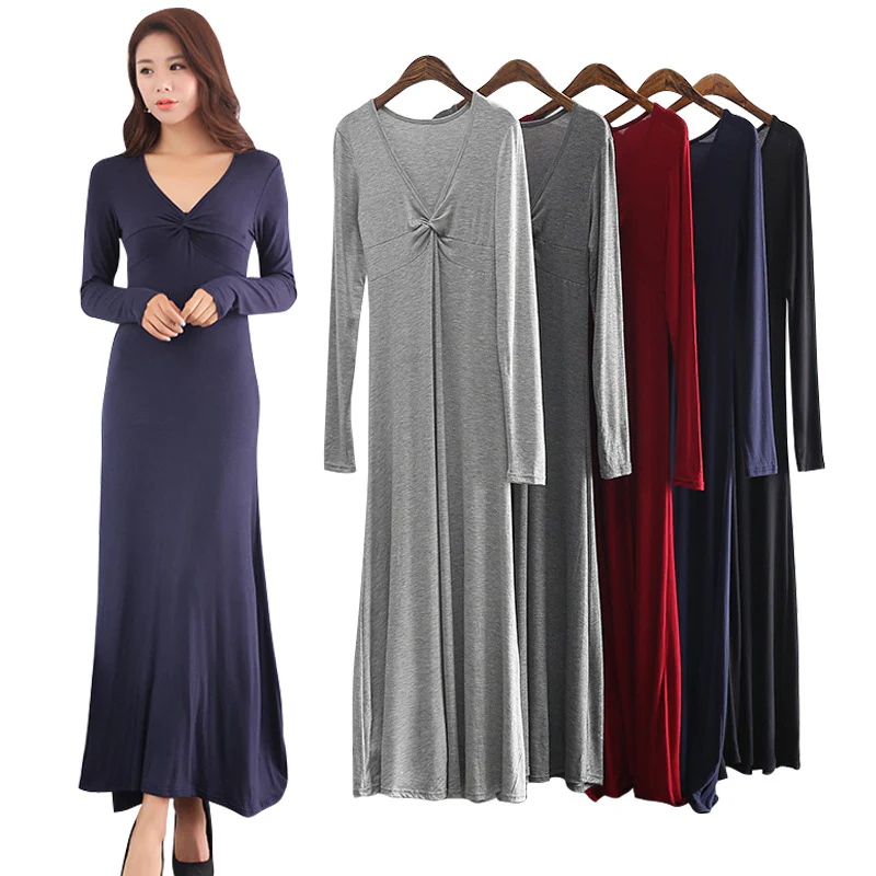 Long Sleeve Dress Women's Spring and Autumn New Korean Style Evening Dress Fashionable Modal Long Dress Pajamas - Deanwangkt