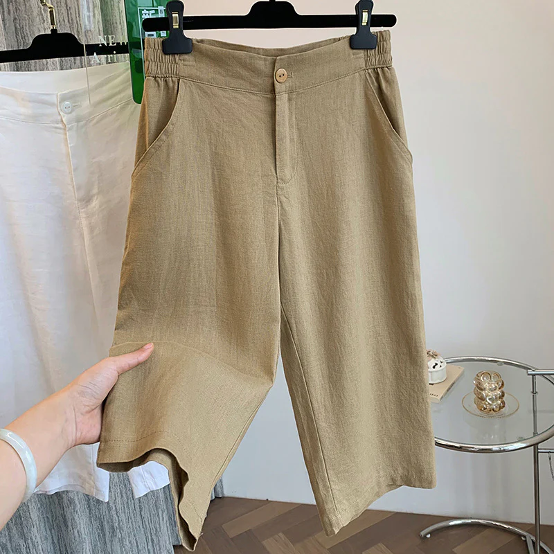 summer new cotton and linen cropped pants women's high-waisted straight-leg pants Korean version of thin and comfortable cotton and linen pants casual pants - Deanwangkt