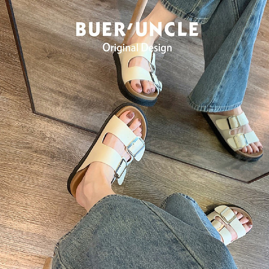 DEANWANGKT  Genuine Leather Version!  New Slippers Women's Summer Outdoor All-Matching Flat Boken Women's Shoes Casual Beach Women's Shoes - Deanwangkt